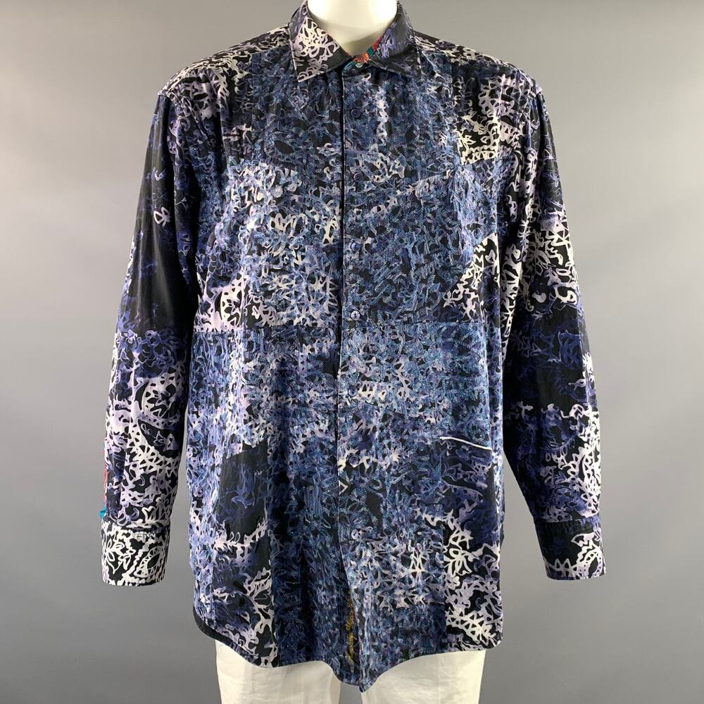 ROBERT GRAHAM Size XXL Black Blue Abstract Cotton Button Up Long Sleeve Shirt